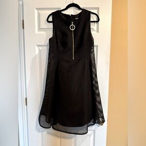 DKNY Ladies Black Double Layer Above Knee Dress with Gold Zipper. Size 10